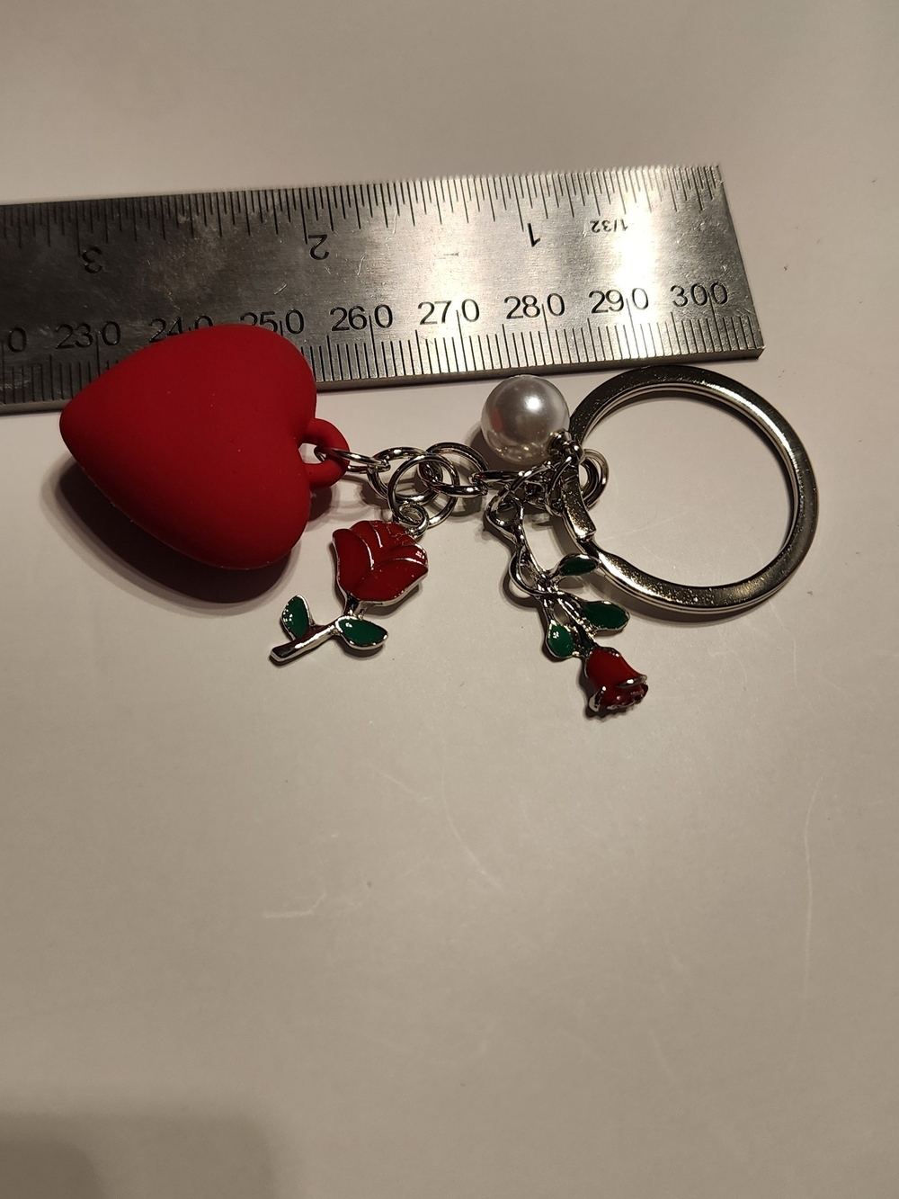 Red Heart & Rose Charm Keychain